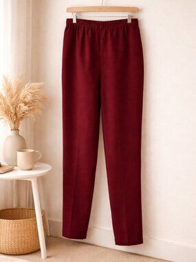 Burgundy Pull On Straight Leg Pants Petite Stretch Minimal Trouser
